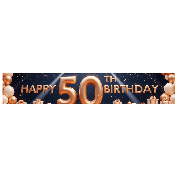 Decorative Design Happy 50th Birthday Banner Colorful Theme Balloon Decoration Cake Decoration Celebration Banner for Birthday Party Indoor Decoration Photo Shoot