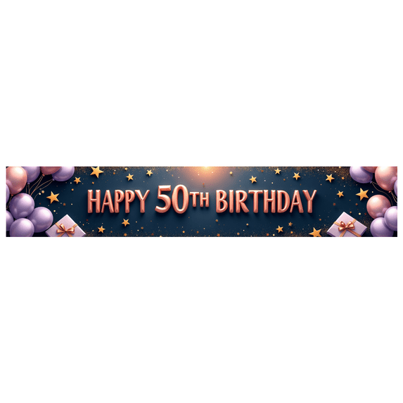 Decorative Design Happy 50th Birthday Banner Gift Box Balloon Celebration Banner for Birthday Party Indoor Decoration Milestone Celebration