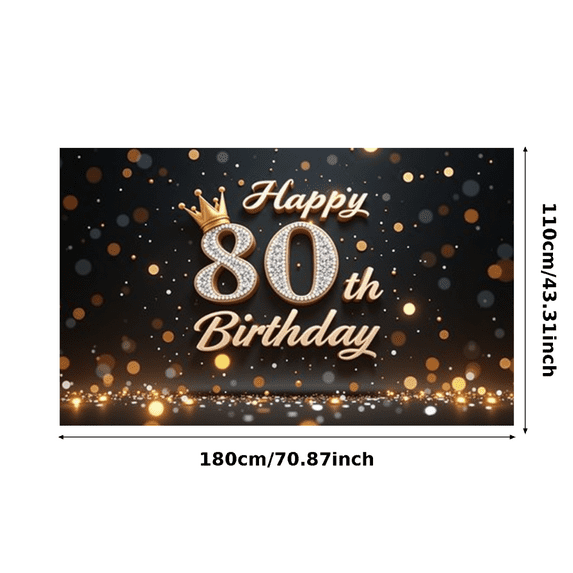 Decorative Design Happy 80th Birthday Banner Elegant Style Crown Decoration Backdrop for Milestone Celebration Event Decoration Holiday Party