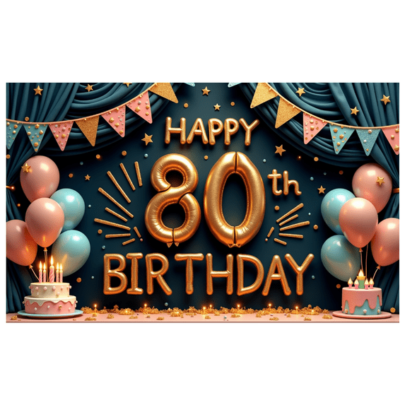 Decorative Design Happy 80th Birthday Celebration Banner for Senior Party Event Photography