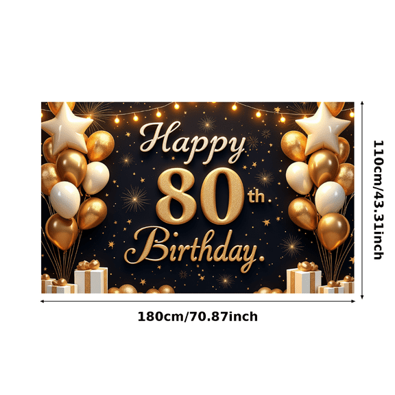 Decorative Design Happy 80th Birthday Golden Theme Balloon Decoration Celebration Banner for Birthday Party Senior Celebration Indoor Decoration