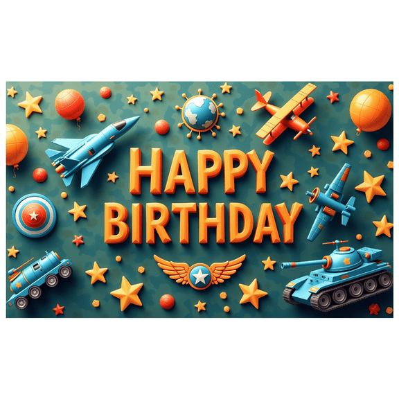 Decorative Design Happy Birthday Banner Aircraft Theme Tank Design Balloons Celebration Banner for Kids Party Decoration Photo Shoot