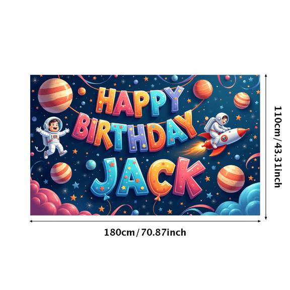 Decorative Design Happy Birthday Banner Astronaut Theme Celebration Backdrop for Kids Birthday Indoor Decoration Party