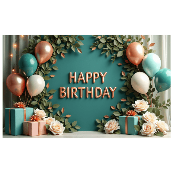 Decorative Design Happy Birthday Banner Balloon Decoration Floral Elements Celebration Banner for Birthday Party Event Decoration Indoor Celebration