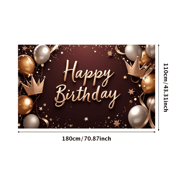 Decorative Design Happy Birthday Banner Balloon Decoration Glitter Crown Elegant Backdrop for Birthday Celebration Indoor Party Event Background