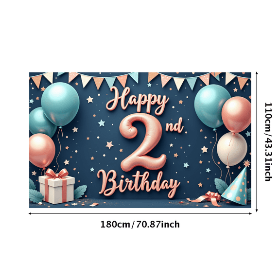 Decorative Design Happy Birthday Banner Balloon Decoration Happy 2nd Birthday Polyester Material Colorful Theme for Kids Party Event Decoration Indoor Celebration