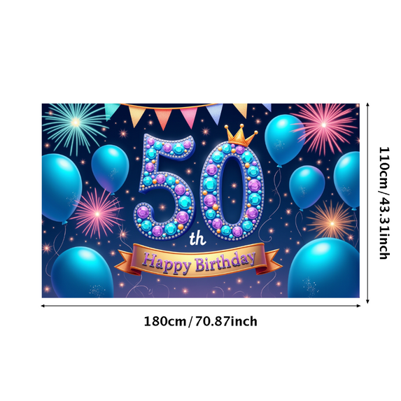 Decorative Design Happy Birthday Banner Colorful Theme 50th Birthday Party Milestone Celebration Balloon Decoration Festive Background for Birthday Party Indoor Decoration Photo Shoot