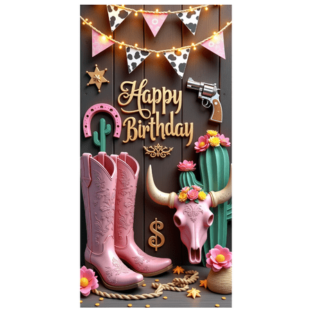 Decorative Design Happy Birthday Banner Colorful Theme Party Decoration Cowboy Theme Balloon Decoration for Birthday Party Kids Party Indoor Decoration