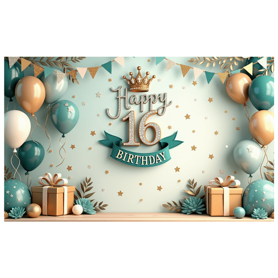 Decorative Design Happy Birthday Banner Crown Banner Balloon Decoration Polyester for Teen Party Indoor Celebration Birthday Event