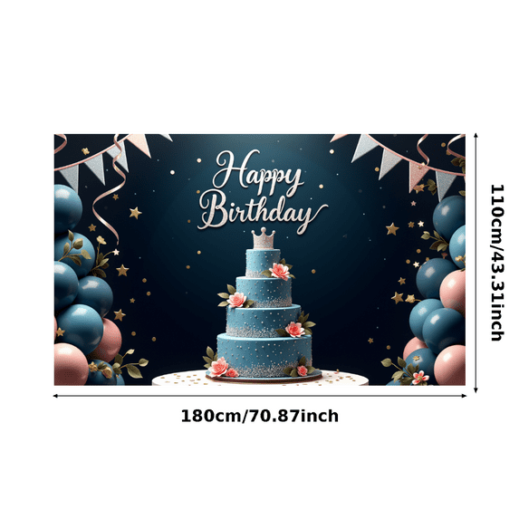 Decorative Design Happy Birthday Banner Elegant Cake Colorful Balloons Princess Crown for Birthday Party Celebration Event