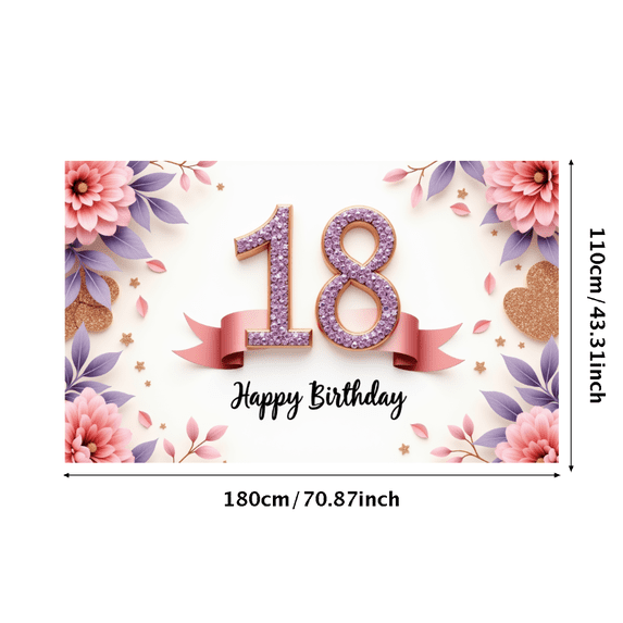 Decorative Design Happy Birthday Banner Floral Theme Pink Ribbon Celebration for Indoor Decoration Birthday Party Teen Celebration