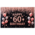 thumbnail image 1 of Decorative Design Happy Birthday Banner Pink Balloons 60th Cake Birthday Party Backdrop for Milestone Celebration Indoor Decoration Event Party, 1 of 8