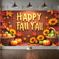 thumbnail image 1 of Decorative Design Happy Fall Banner Leaf Pattern Wooden Background Floral Basket for Autumn Decoration Outdoor Party Thanksgiving, 1 of 9