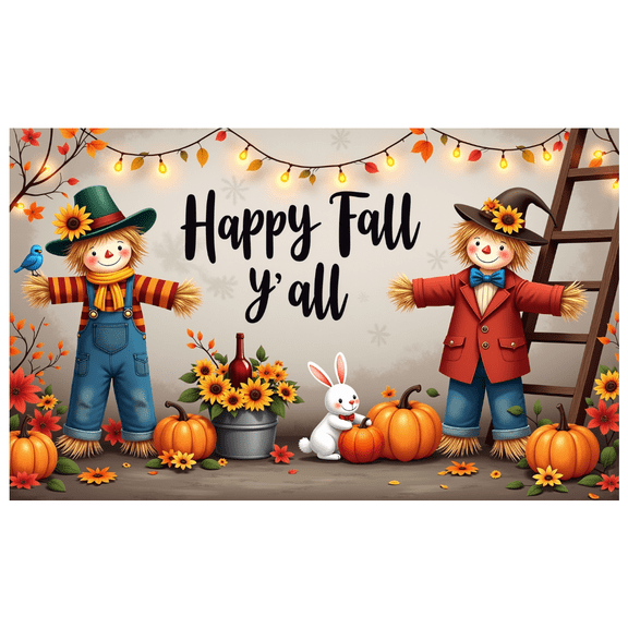 Decorative Design Happy Fall Y'all Banner Harvest Theme Autumn Decorations for Thanksgiving Celebration Outdoor Decor Festival Display