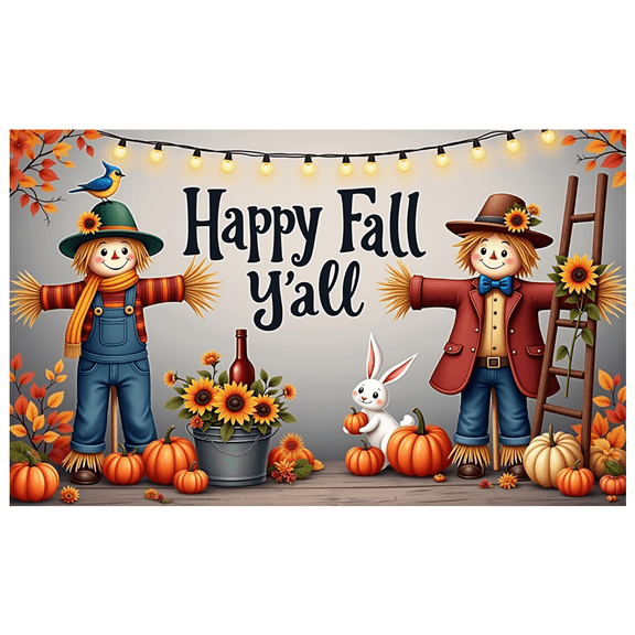Decorative Design Happy Fall Y'all Banner Harvest Theme Autumn Decorations for Thanksgiving Celebration Outdoor Decor Festival Display