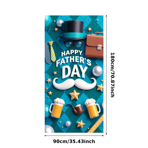 Decorative Design Happy Father's Day Banner Colorful Pattern Beer Mugs Mustache Stars for Father's Day Celebration Family Gathering Indoor Decoration