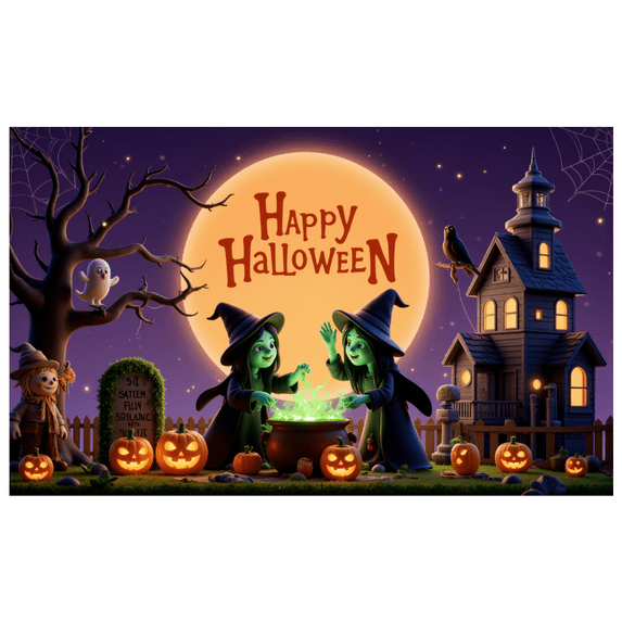 Decorative Design Happy Halloween Banner Witch Theme Pumpkin Design Spooky Elements for Halloween Party Indoor Decoration Outdoor Event