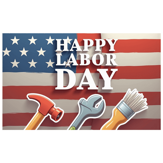 Decorative Design Happy Labor Day Banner American Flag Elements Patriotic Celebration Polyester Material Hammer Wrench for Labor Day Party Outdoor Event Indoor Decoration
