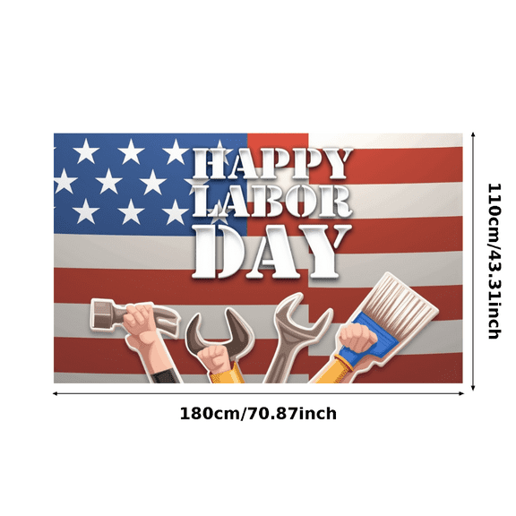 Decorative Design Happy Labor Day Banner American Flag Elements Patriotic Celebration Polyester Material Hammer Wrench for Labor Day Party Outdoor Event Indoor Decoration