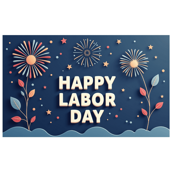 Decorative Design Happy Labor Day Banner Festive Theme Colorful Fireworks Stars for Holiday Celebration Indoor Events Party Decor