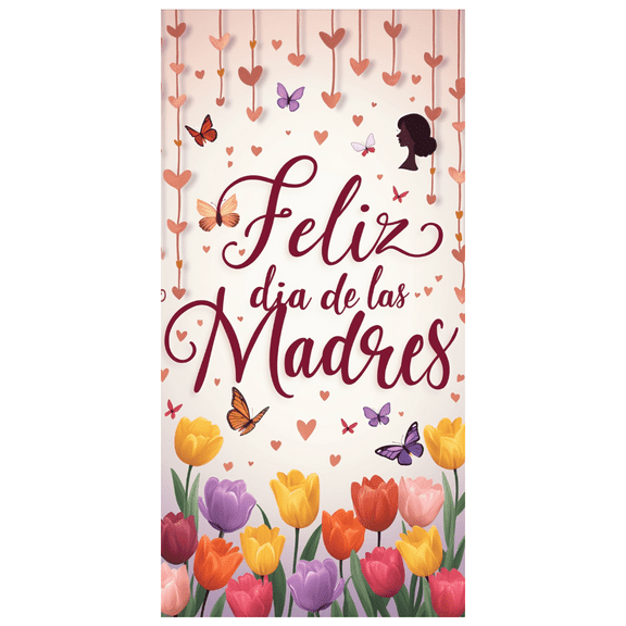 Decorative Design Happy Mother's Day Banner Floral Pattern Heart Motif Colorful Flowers for Mother's Day Celebration Party Decoration Event