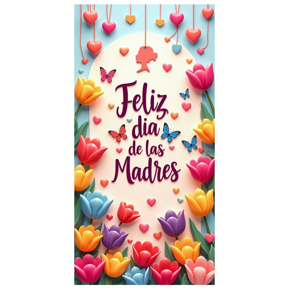 Decorative Design Happy Mother's Day Banner Floral Pattern Heart Motif Colorful Flowers for Mother's Day Celebration Party Decoration Event