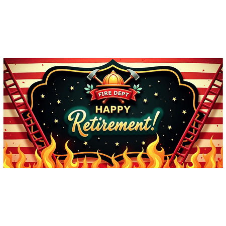 Decorative Design Happy Retirement Banner Firefighter Theme Red White Background for Event