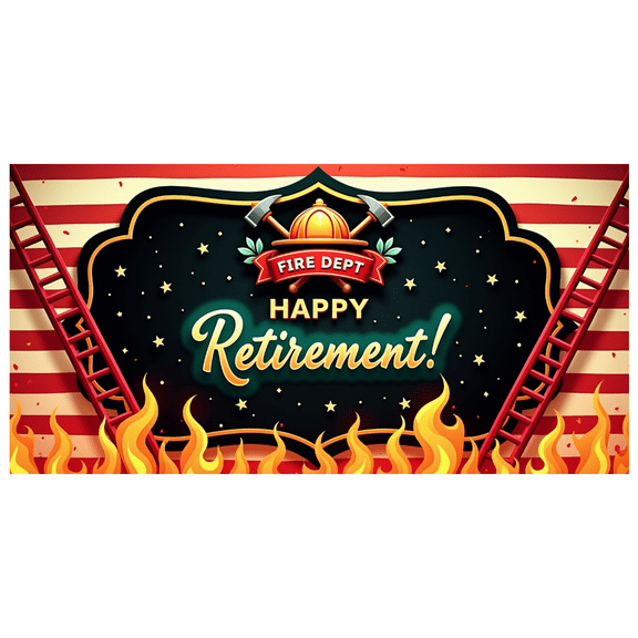 Decorative Design Happy Retirement Banner Firefighter Theme Red White Background for Event