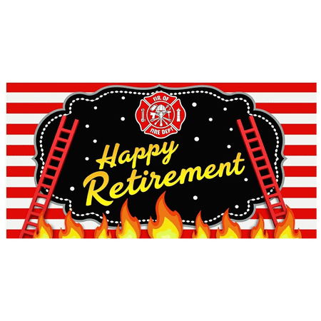 Decorative Design Happy Retirement Banner Firefighter Theme Red White Background for Event