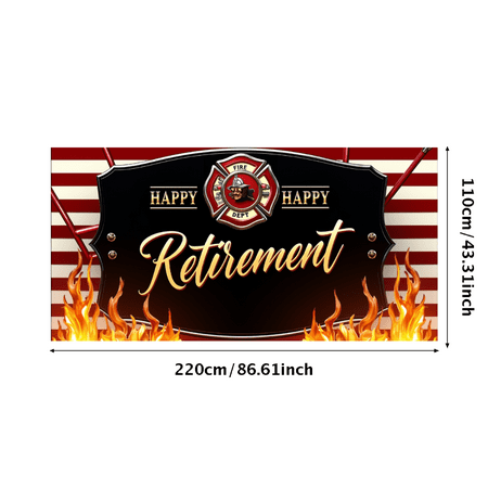 Decorative Design Happy Retirement Banner Firefighter Theme Red White Background for Event