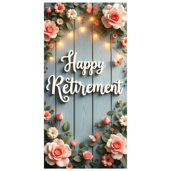 Decorative Design Happy Retirement Banner Floral Theme Polyester Material for Retirement Party Garden Celebration Home Decoration