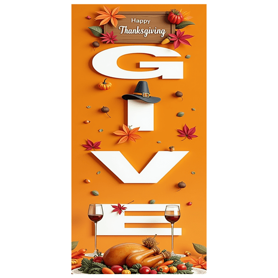 Decorative Design Happy Thanksgiving Banner Autumn Leaves Turkey Dinner for Thanksgiving Dinner Family Gathering Harvest Festival
