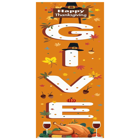 Decorative Design Happy Thanksgiving Banner Autumn Leaves Turkey Dinner for Thanksgiving Dinner Family Gathering Harvest Festival