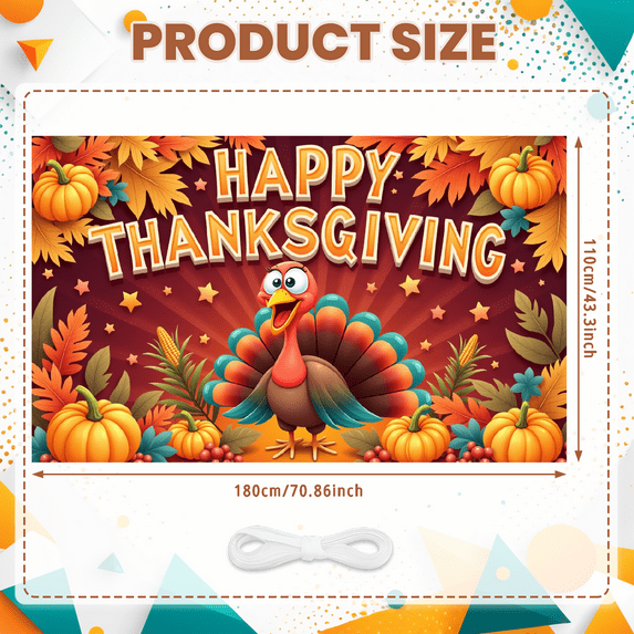 Decorative Design Happy Thanksgiving Banner Colorful Theme Autumn Leaves Harvest Turkey for Family Gathering Seasonal Celebration Indoor Decoration