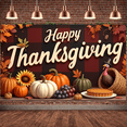 thumbnail image 1 of Decorative Design Happy Thanksgiving Banner Colorful Theme Fall Leaves Turkey Illustration for Thanksgiving Celebration Holiday Party Autumn Decoration, 1 of 9