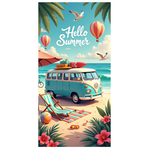 Decorative Design Hello Summer Beach Theme Vans for Vacation Party Outdoor Fun Travel