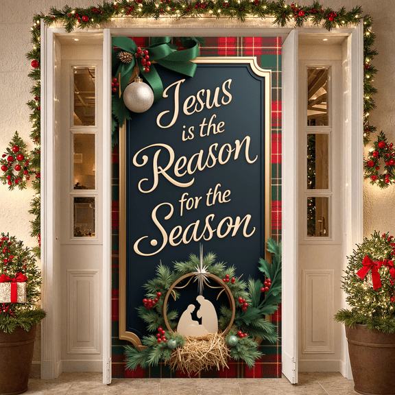 Decorative Design Jesus Christmas Holiday Banner Religious Nativity Scene for Holiday Celebration Festive Decoration Indoor Display