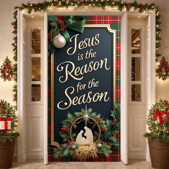 Decorative Design Jesus Christmas Holiday Banner Religious Nativity Scene for Holiday Celebration Festive Decoration Indoor Display