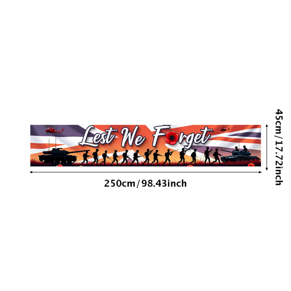 Decorative Design Lest We Forget Remembrance Banner Red Poppy Military Tribute for Memorial Celebration Armistice Day Veterans Day