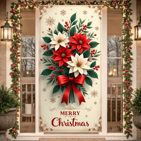 Decorative Design Merry Christmas Banner Festive Decoration Snowflake Pattern Christmas Ribbon for Holiday Celebration Winter Event Home Decoration