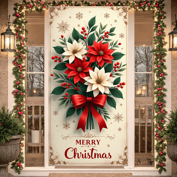 Decorative Design Merry Christmas Banner Festive Decoration Snowflake Pattern Christmas Ribbon for Holiday Celebration Winter Event Home Decoration