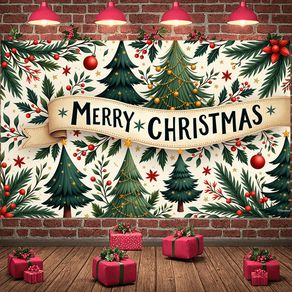 Decorative Design Merry Christmas Banner Festive Theme Christmas Backdrop for Holiday Decoration Winter Celebration Indoor Decoration
