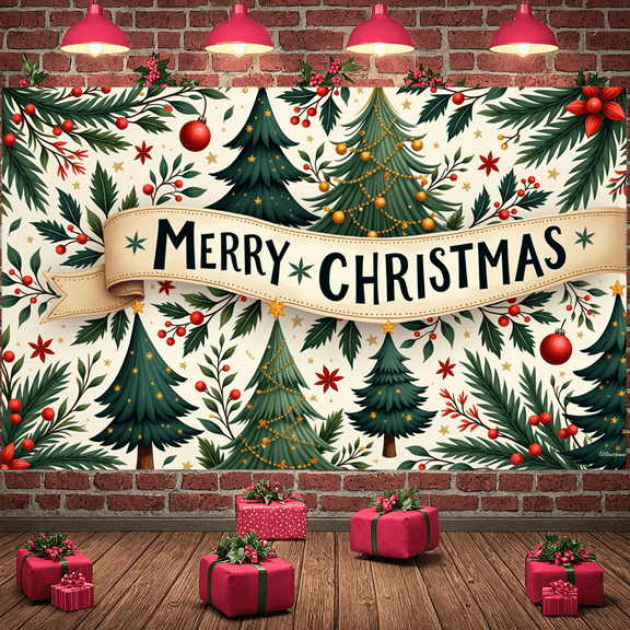 Decorative Design Merry Christmas Banner Festive Theme Christmas Backdrop for Holiday Decoration Winter Celebration Indoor Decoration