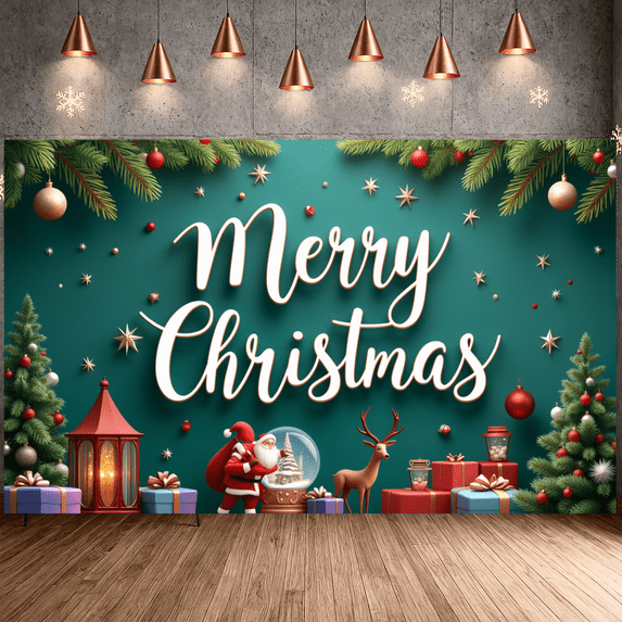 Decorative Design Merry Christmas Banner Gift Boxes Santa Claus Snow for Winter Party Holiday Celebration Family Gathering