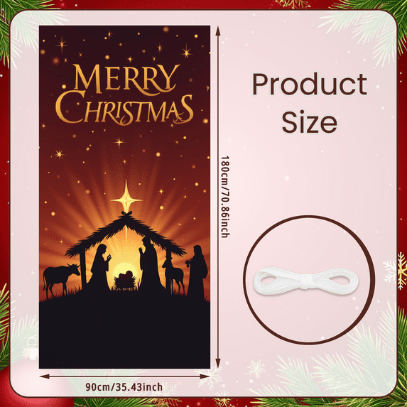 Decorative Design Merry Christmas Banner Nativity Scene Backdrop Polyester Material Star Nativity Banner for Christmas Party Religious Celebration Indoor Decoration