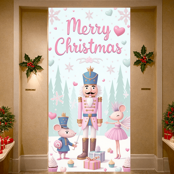 Decorative Design Merry Christmas Banner Nutcracker Theme Cartoon Characters Christmas Celebration for Holiday Party Indoor Decoration Special Events