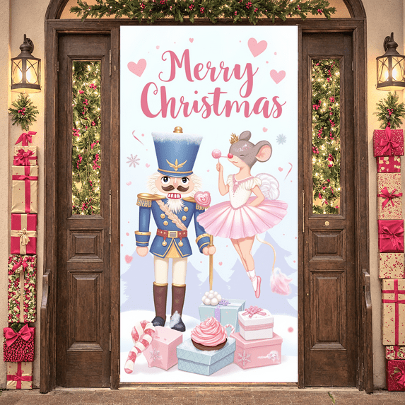 Decorative Design Merry Christmas Banner Nutcracker Theme Cartoon Characters Christmas Celebration for Holiday Party Indoor Decoration Special Events