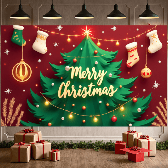 Decorative Design Merry Christmas Banner Polyester Material Christmas Tree Decorative Lights for Holiday Celebration Party Decor Indoors