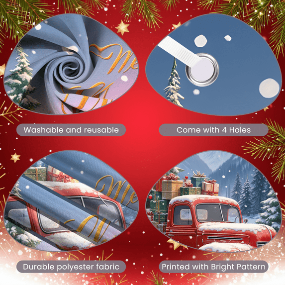 Decorative Design Merry Christmas Banner Polyester Material Christmas Tree Vintage Truck for Indoor Decoration Holiday Celebration Winter Party