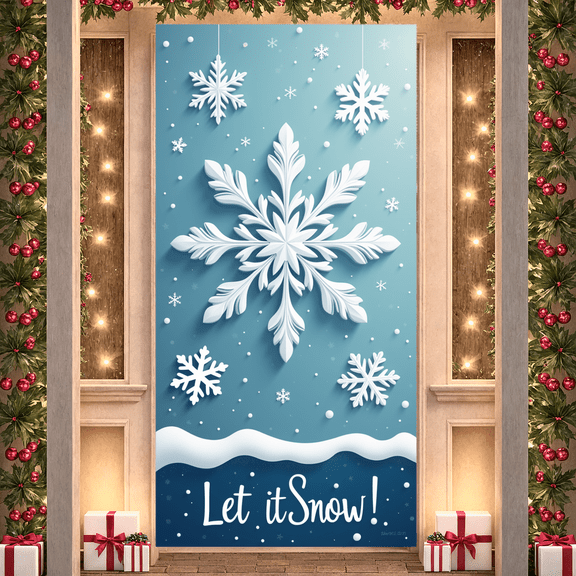 Decorative Design Merry Christmas Banner Snowflake Pattern Winter Holiday Event Decoration for Christmas Party Indoor Decoration